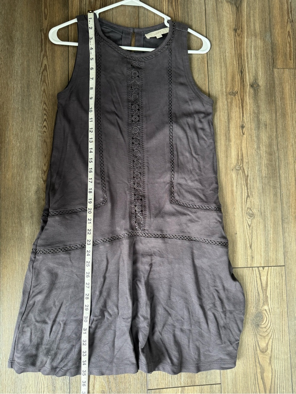 LOFT Women’s Sleeveless Dark Charcoal Crochet Tank Dress - Small - Picture 5 of 6